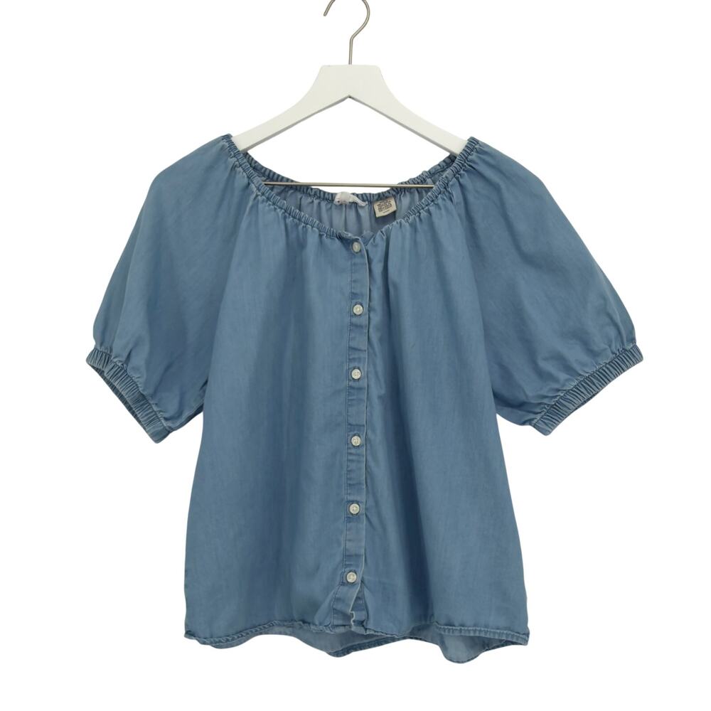 Levi's Leanne Chambray Denim Peasant Blouse Small Short Sleeve Button Front Top
